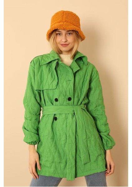 Jakar Kumaş Soğan Desen Kadın Trench-Yeşil modelleri