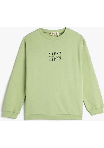 Sweat Baskılı Slogan Temalı Uzun Kollu Bisiklet Yaka