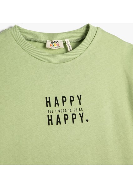 Sweat Baskılı Slogan Temalı Uzun Kollu Bisiklet Yaka
