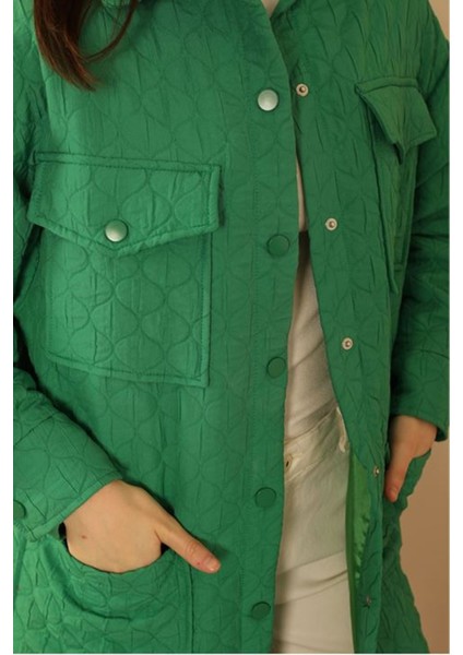 Jakar Kumaş Soğan Desen Oversize Kadın Uzun Gömlek-Yeşil fırsatları