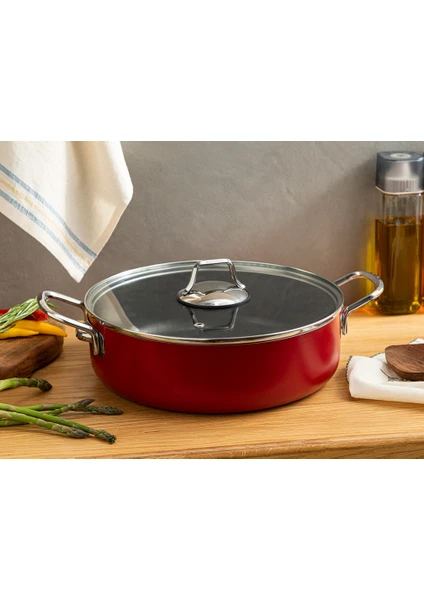 English Home Excellence Alüminyum Non-Stick Tencere 26 cm Kırmızı