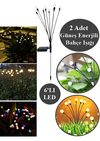 2li Paket & 6 Top LED Güneş Enerjili Solar Dekoratif Bahçe Aydınlatma Bahçe Süsü