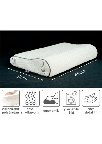 Boyun Destekli Visko Memory Foam Ergonomik Yastık 8X6/45X28