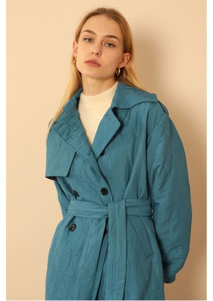 Jakar Kumaş Soğan Desen Kadın Trench-Indigo fırsatları