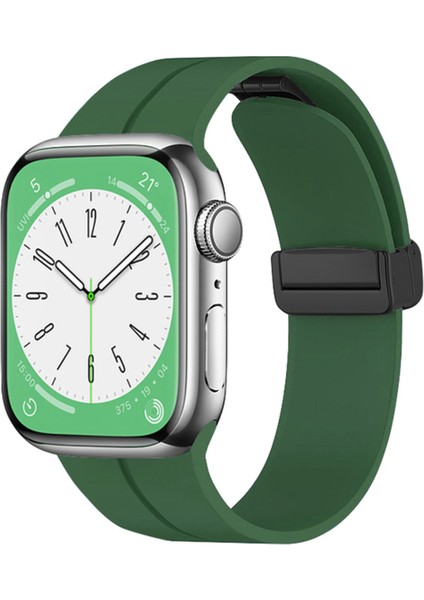 Apple Watch Seri 2/3/4/5/6/7/8/se Uyumlu Magnetik Silikon Kordon Metal Tokalı Mıknatıslı Spor Bileklik