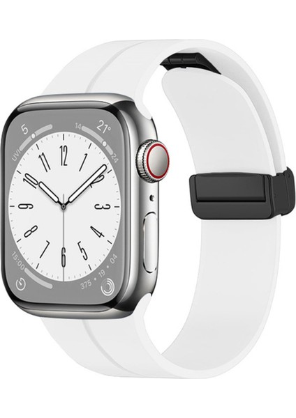 Apple Watch Seri 2/3/4/5/6/7/8/se Uyumlu Magnetik Silikon Kordon Metal Tokalı Mıknatıslı Spor Bileklik