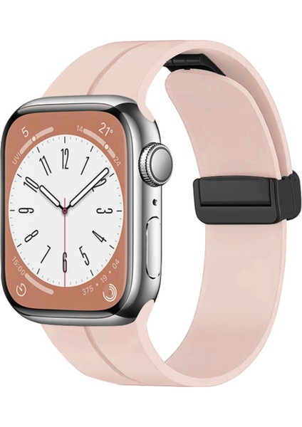 Apple Watch Seri 2/3/4/5/6/7/8/se Uyumlu Magnetik Silikon Kordon Metal Tokalı Mıknatıslı Spor Bileklik