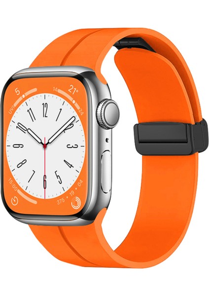 Apple Watch Seri 2/3/4/5/6/7/8/se Uyumlu Magnetik Silikon Kordon Metal Tokalı Mıknatıslı Spor Bileklik