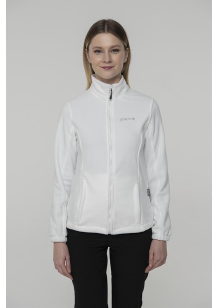 Peridot Tam Fermuarlı Kadın Polar Sweatshirt Beyaz