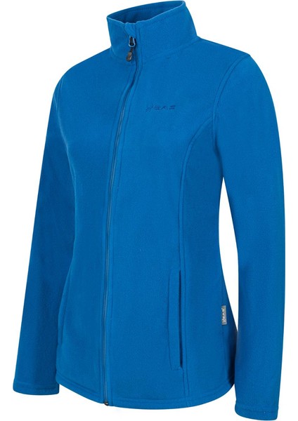 Peridot Tam Fermuarlı Kadın Polar Sweatshirt Mavi