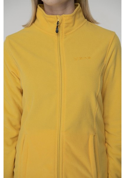 Peridot Tam Fermuarlı Kadın Polar Sweatshirt Sarı