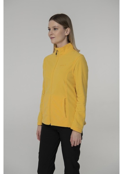 Peridot Tam Fermuarlı Kadın Polar Sweatshirt Sarı