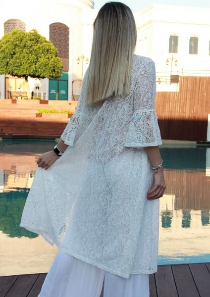 Kadın Belden Bağcıklı Püskül Detaylı Kimono