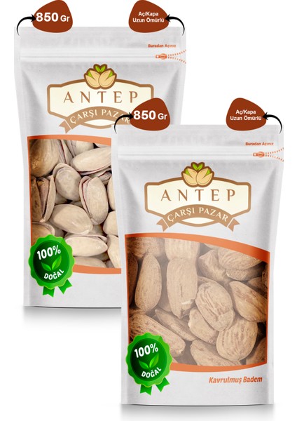 Antep Çarşı Pazar Antep Fıstığı 850 gr - Kavrulmuş Yerli Badem 850 gr