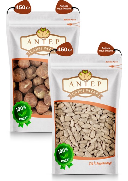 Antep Çarşı Pazar Çiğ Fındık 450 gr - Çiğ Iç Ayçekirdeği 450 gr