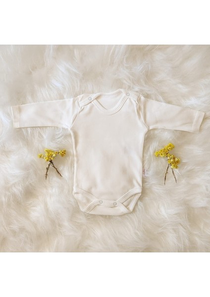 Baby Lotus %100 Pamuk Çıtçıtlı Uzun Kollu Beyaz Bebek Body Zıbın