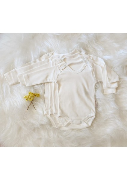 Baby Lotus %100 Pamuk Çıtçıtlı Uzun Kollu Beyaz Bebek Body Zıbın