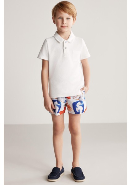 Beyaz Havlu Kumaş Polo Yaka Çocuk T-Shirt