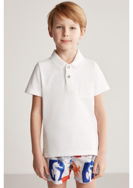 Beyaz Havlu Kumaş Polo Yaka Çocuk T-Shirt fiyatları