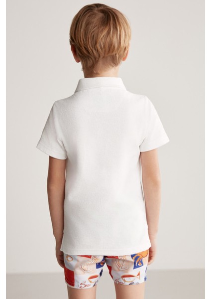Beyaz Havlu Kumaş Polo Yaka Çocuk T-Shirt indirimleri