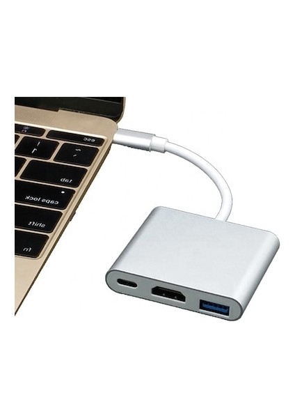 Ultratekno 3in1 Type-C To HDMI Hub Port Adaptör Pd USB 3.0 4K HDMI Çıkışlı Çoklayıcı