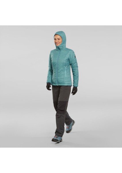 Forclaz Kadın Outdoor Trekking Kapüşonlu Şişme Mont - Turkuaz - MT100 -5°c