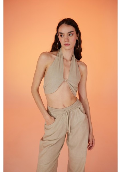 Koton Kumaş H Aksesuarlı Rise Bluz Bej fiyatları