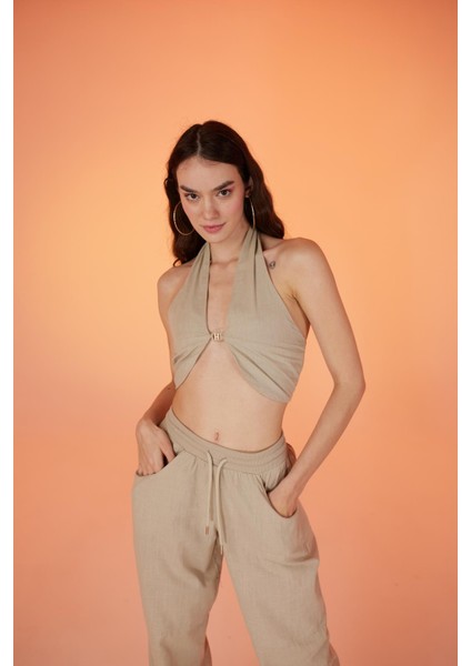 Koton Kumaş H Aksesuarlı Rise Bluz Bej modelleri