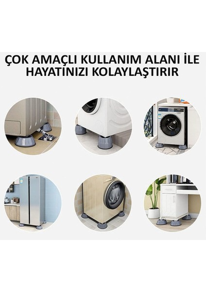 Çamaşır Makinesi Altlığı Titreşim Sarsıntı Önleyici Kaydırmaz Vantuzlu 4 Adet Sağlam Ayak