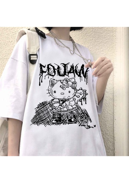 Siyah Baskılı Veteran Hello Kitty Beyaz (Unisex) T-Shirt