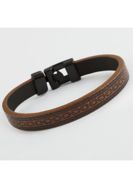 Zincir Desenli Suni Deri Bileklik