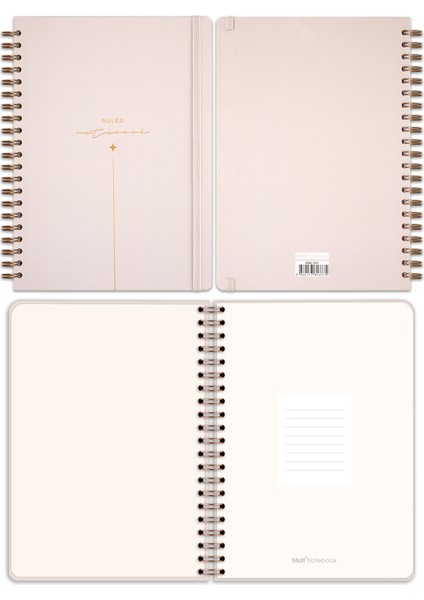 Matt Notebook 20X28 cm A4 Lastikli Spiralli Sert Kapak Not Defteri Çizgili Bej