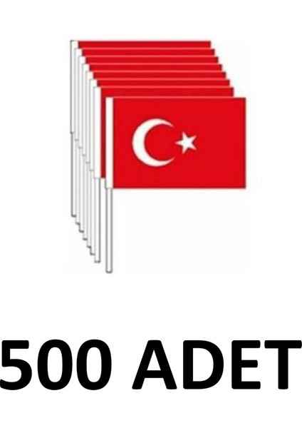 500 Adet Büyük Boy Çıtalı Karton  Türk Bayrağı 20X30 cm