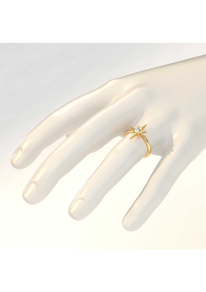 Kutup Yıldızı Tek Taş Altın Kaplama Gümüş Yüzük modelleri