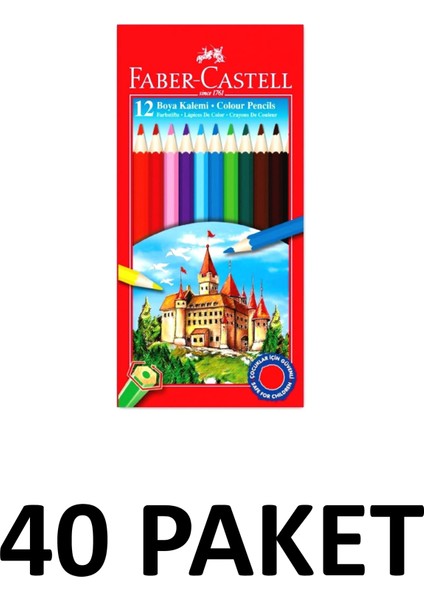 40 Paket Karton Kutu 12 Renk Kuru Boya Kalemi