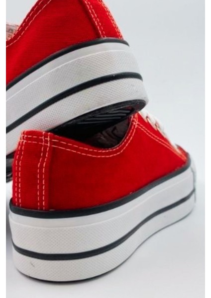 Skywalk Keten Kırmızı Yüksek Taban Sneaker Spor Ayakkabı