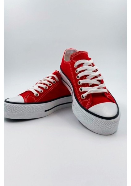Skywalk Keten Kırmızı Yüksek Taban Sneaker Spor Ayakkabı