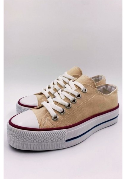 Skywalk Keten Bej Yüksek Taban Sneaker Spor Ayakkabı