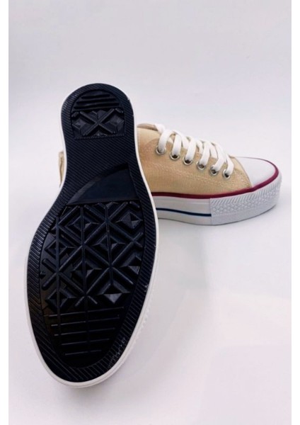Skywalk Keten Bej Yüksek Taban Sneaker Spor Ayakkabı