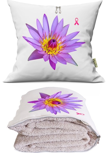 Lotus Çiçeği Lotus Çiçeği Dekoratif Yastık Kırlent Opsiyonel Battaniye 2 In 1