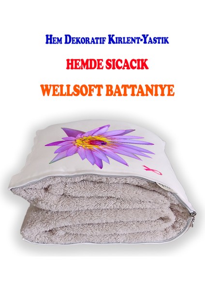 Anneler Günü Hediyesi Lotus Çiçeği Dekoratif Yastık Kırlent Opsiyonel Battaniye 2 In 1