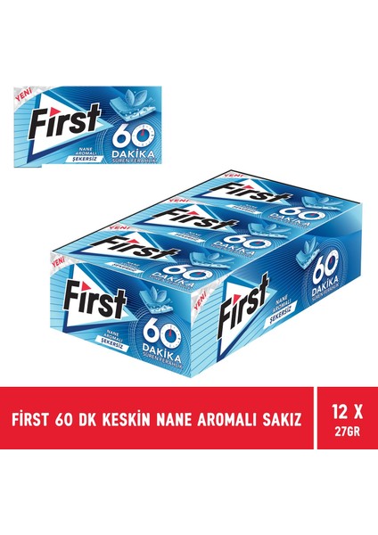 60 Dakika Keskin Nane Aromalı Sakız 27 gr - 12 Adet