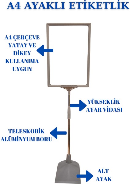 5 Adet Gri A4 Ayaklı Etiketlik Sepet Etiketi Çerçeveli Etiketlik Eşek Askılık Etiketi