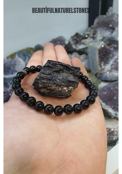 Sertifikalı Siyah Turmalin Doğaltaş Bileklik ( Ham Taş )
