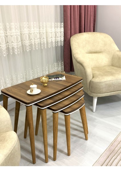Home Evmob Çift Katlı 4lü (Dörtlü) Lüx 1. Sınıf Mdf Zigon Sehpa 4lü Sehpa