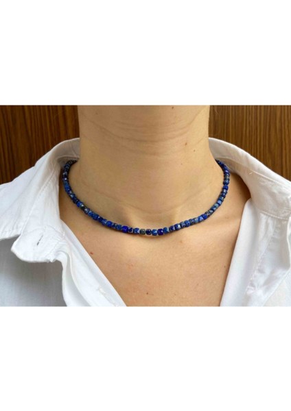 Sertifikalı Kadın Lapis Lazuli Taşı Doğaltaş Kolye Kare Faset