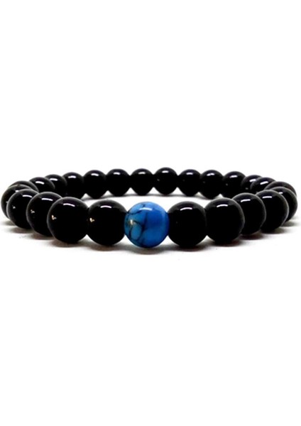 Sertifikalı Mavi Havlit-Parlak Oniks Unisex Bileklik