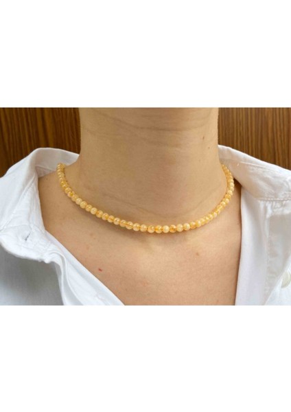 Sertifikalı Sitrin Taşı Doğaltaş Kolye 4 mm