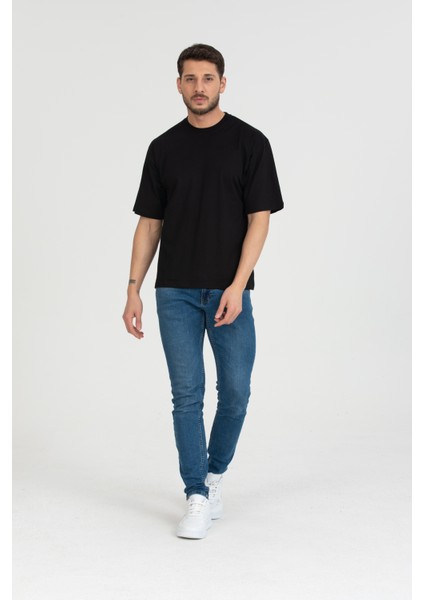 Bisiklet Yaka T-Shirt Siyah Oversize