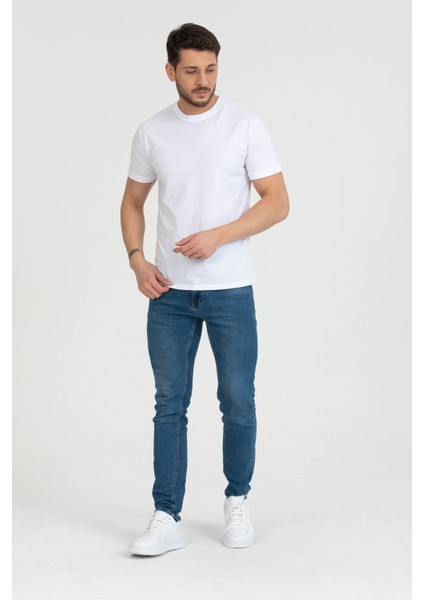 Bisiklet Yaka T-Shirt Beyaz